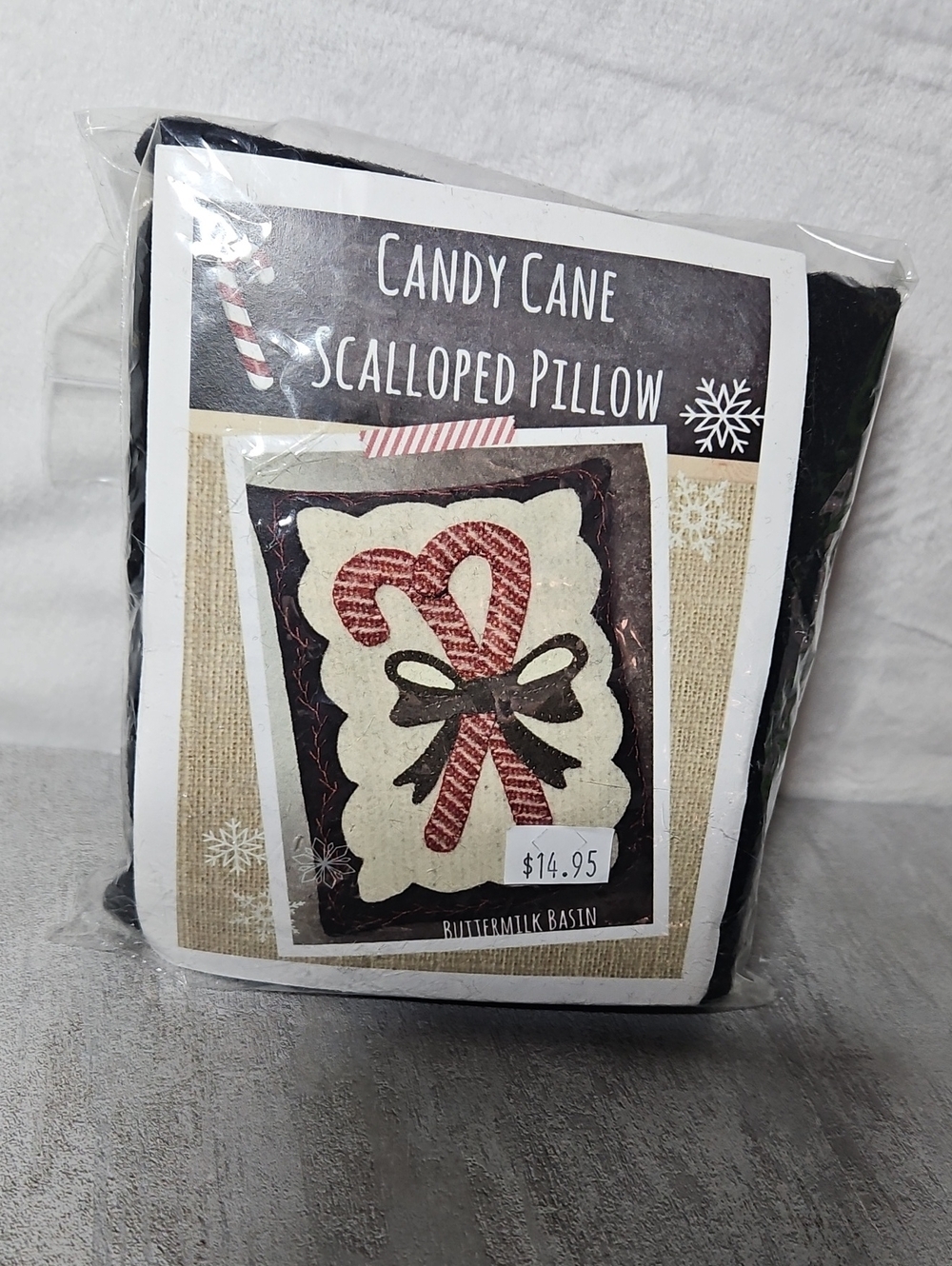 Vintage Buttermilk Basin "Candy Cane Scalloped Pillow" holiday craft kit wool